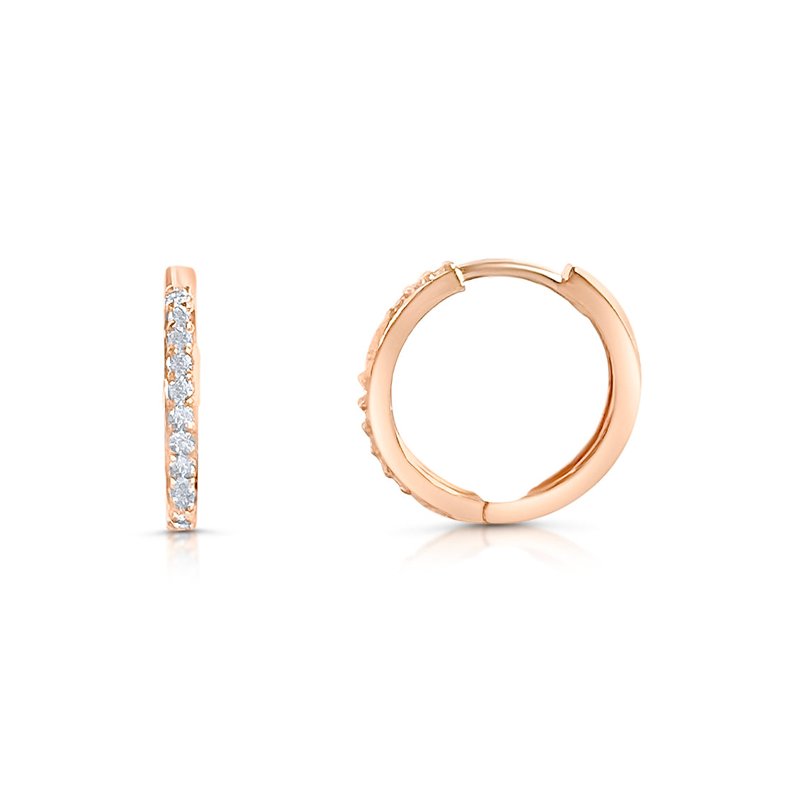 Petitie Diamond Huggie Hoop Earrings Rose Gold